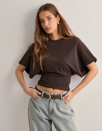 Fledermaushemd – Rundhalsausschnitt – Weite Ärmel – Kurzärmelige Bluse – T-Shirts für Frauen