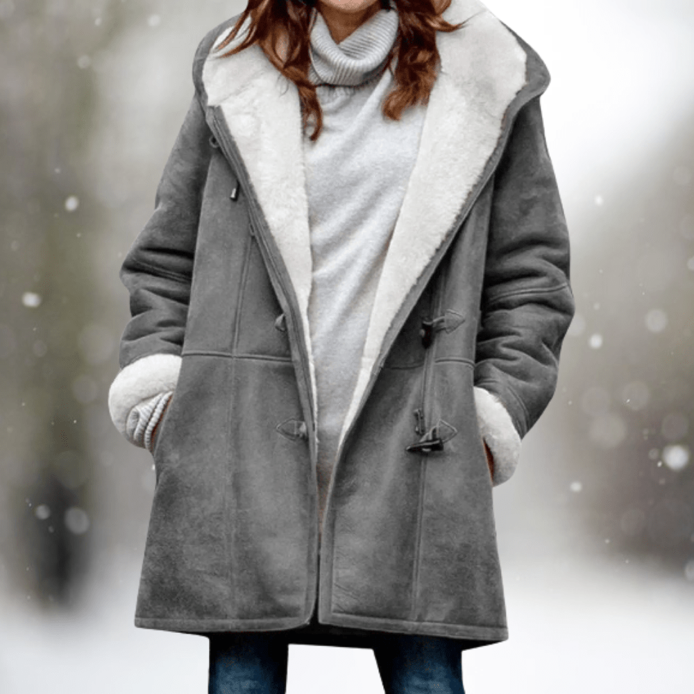 Wintermantel – Oversize-Winterjacke mit Kapuze und Sherpa-Futter für Damen