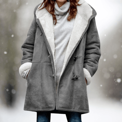 Wintermantel – Oversize-Winterjacke mit Kapuze und Sherpa-Futter für Damen