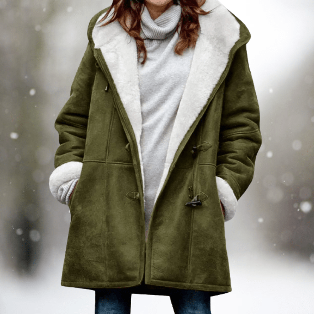 Wintermantel – Oversize-Winterjacke mit Kapuze und Sherpa-Futter für Damen
