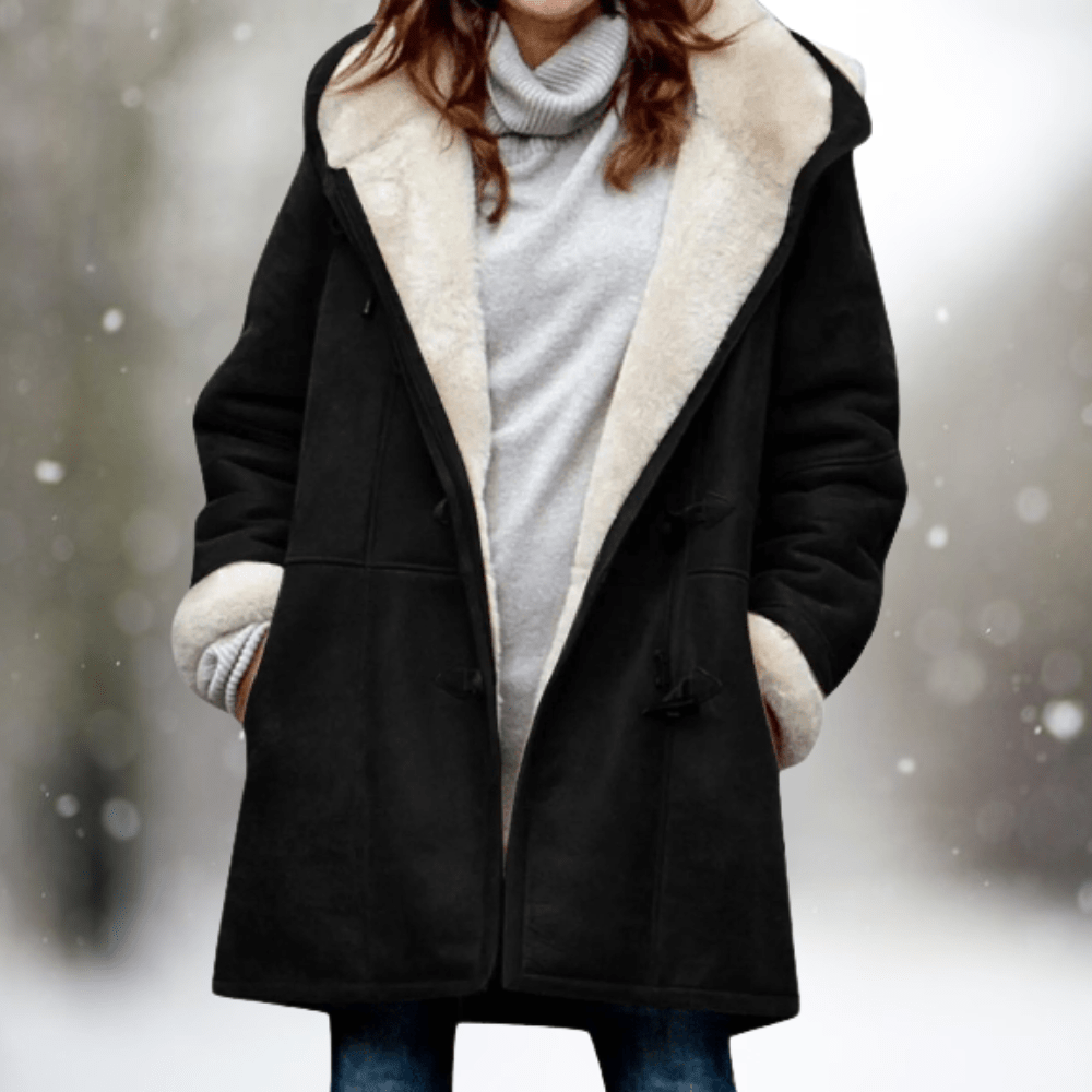 Wintermantel – Oversize-Winterjacke mit Kapuze und Sherpa-Futter für Damen