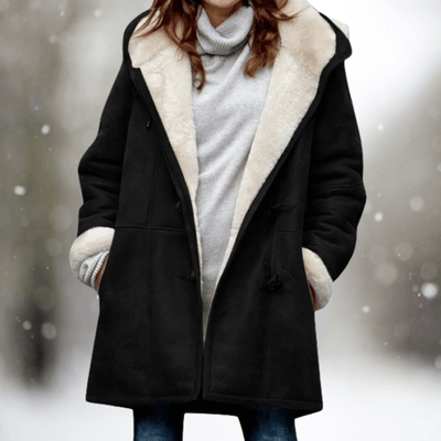 Wintermantel – Oversize-Winterjacke mit Kapuze und Sherpa-Futter für Damen