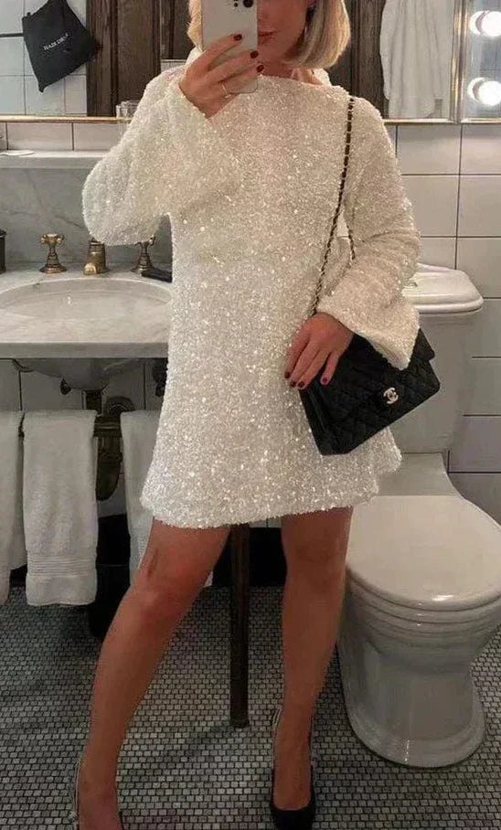 Paillettenkleid – Langärmliges, funkelndes Minikleid für Partys
