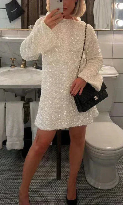 Paillettenkleid – Langärmliges, funkelndes Minikleid für Partys