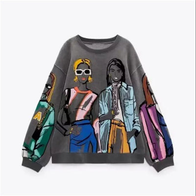 Bedrucktes Sweatshirt – Gemütlich – Pullover – Übergroßes Sweatshirt – Damenbekleidung