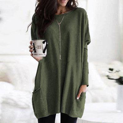Strickpullover – Lockere Passform – Taschen – Langer Pullover – Damenstrickwaren