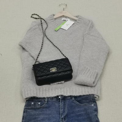 Übergroßer Pullover - Hellgrauer Damen Pullover in lockerer Passform aus grobem Strick