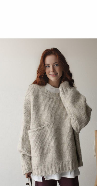 Übergroßer Pullover - Hellgrauer Damen Pullover in lockerer Passform aus grobem Strick