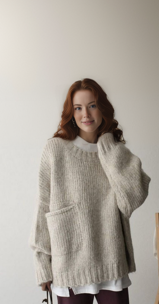 Übergroßer Pullover - Hellgrauer Damen Pullover in lockerer Passform aus grobem Strick