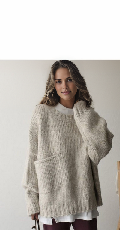 Übergroßer Pullover - Hellgrauer Damen Pullover in lockerer Passform aus grobem Strick
