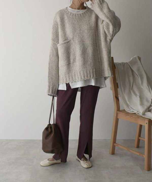 Übergroßer Pullover - Hellgrauer Damen Pullover in lockerer Passform aus grobem Strick