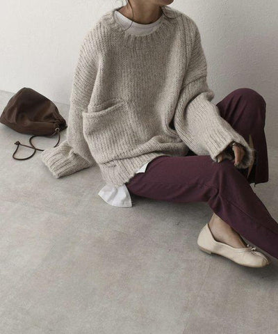 Übergroßer Pullover - Hellgrauer Damen Pullover in lockerer Passform aus grobem Strick