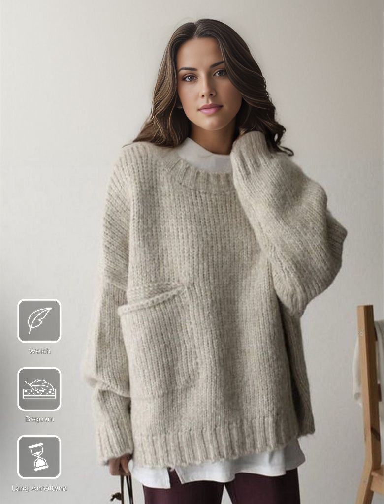 Übergroßer Pullover - Hellgrauer Damen Pullover in lockerer Passform aus grobem Strick