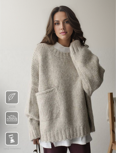 Übergroßer Pullover - Hellgrauer Damen Pullover in lockerer Passform aus grobem Strick