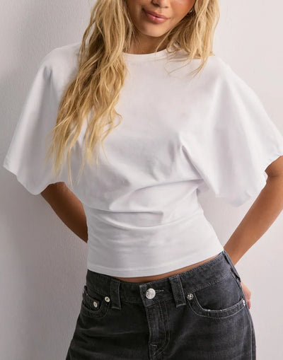 Fledermaushemd – Rundhalsausschnitt – Weite Ärmel – Kurzärmelige Bluse – T-Shirts für Frauen