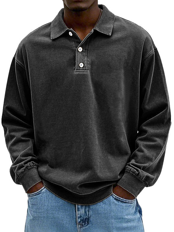 Polo Sweatshirt - Kragen - Gewaschen - Oversized Pullover - Herrenbekleidung