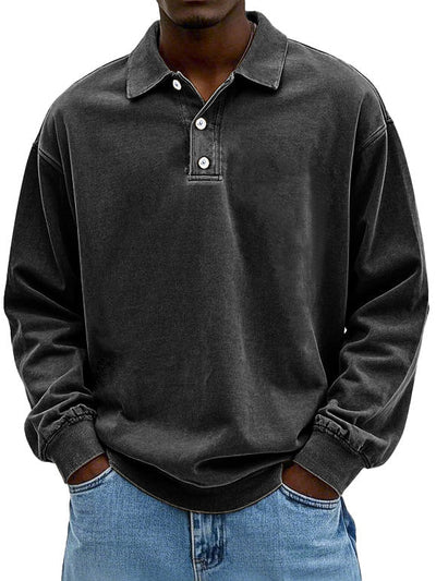 Polo Sweatshirt - Kragen - Gewaschen - Oversized Pullover - Herrenbekleidung