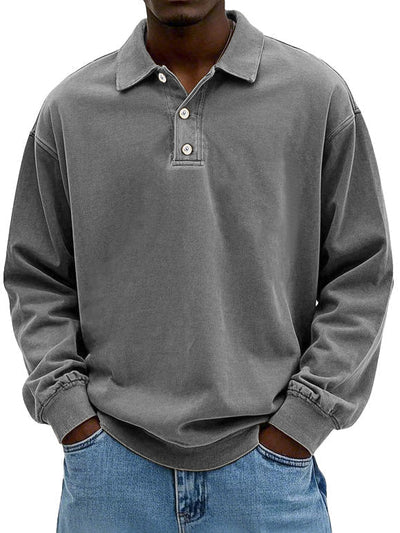 Polo Sweatshirt - Kragen - Gewaschen - Oversized Pullover - Herrenbekleidung