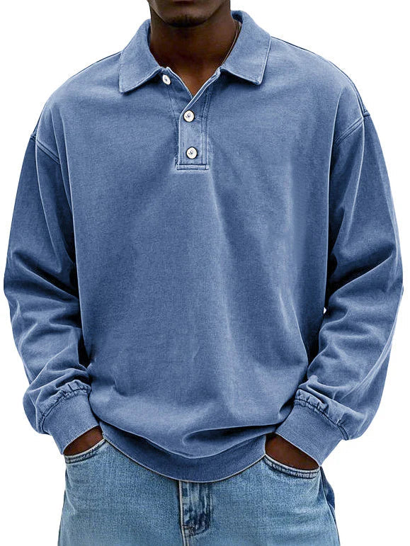 Polo Sweatshirt - Kragen - Gewaschen - Oversized Pullover - Herrenbekleidung