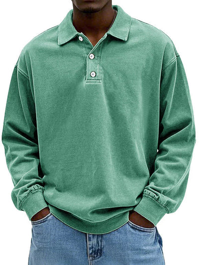 Polo Sweatshirt - Kragen - Gewaschen - Oversized Pullover - Herrenbekleidung