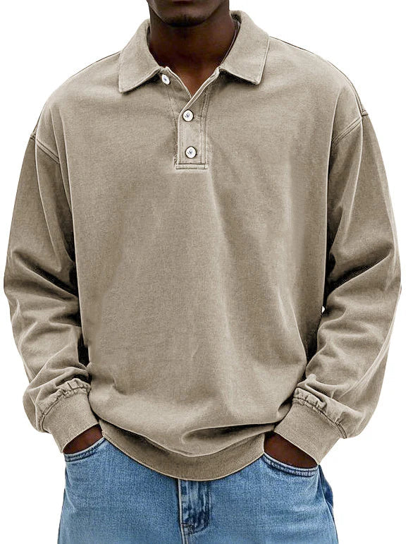Polo Sweatshirt - Kragen - Gewaschen - Oversized Pullover - Herrenbekleidung