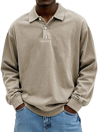 Polo Sweatshirt - Kragen - Gewaschen - Oversized Pullover - Herrenbekleidung