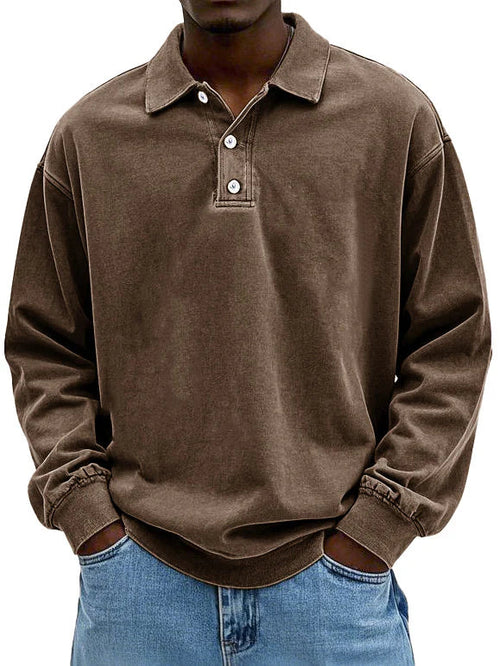 Polo Sweatshirt - Kragen - Gewaschen - Oversized Pullover - Herrenbekleidung