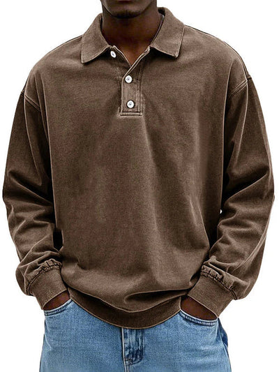 Polo Sweatshirt - Kragen - Gewaschen - Oversized Pullover - Herrenbekleidung