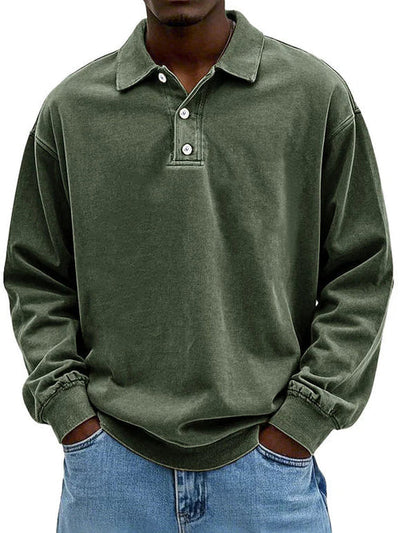 Polo Sweatshirt - Kragen - Gewaschen - Oversized Pullover - Herrenbekleidung