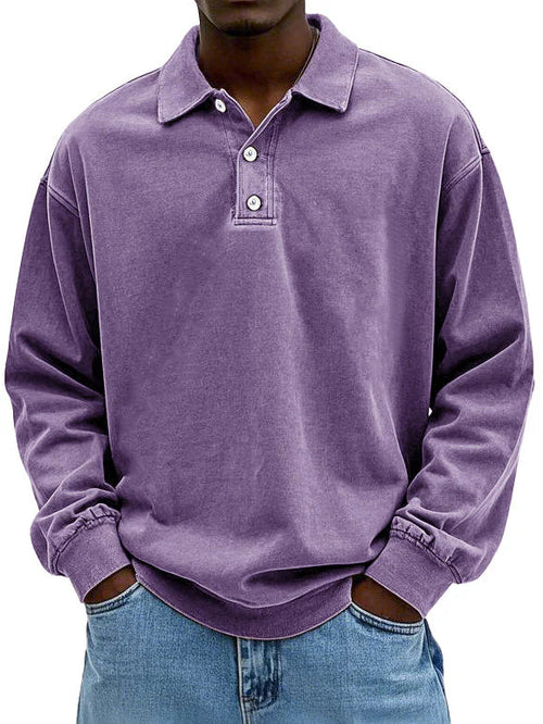 Polo Sweatshirt - Kragen - Gewaschen - Oversized Pullover - Herrenbekleidung