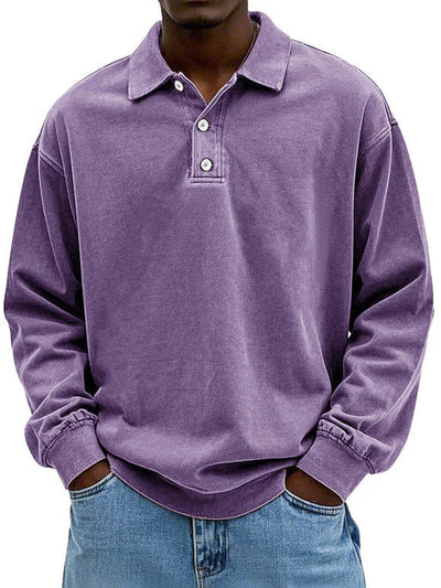 Polo Sweatshirt - Kragen - Gewaschen - Oversized Pullover - Herrenbekleidung