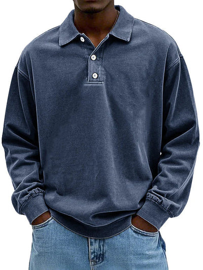 Polo Sweatshirt - Kragen - Gewaschen - Oversized Pullover - Herrenbekleidung