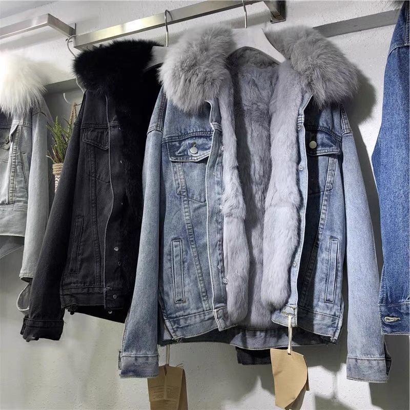 Mit Fell gefütterte Jeansjacke | Warm | Kunstfell | Winter-Jeansjacke | Jeansjacke für Frauen