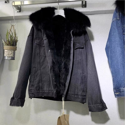 Mit Fell gefütterte Jeansjacke | Warm | Kunstfell | Winter-Jeansjacke | Jeansjacke für Frauen