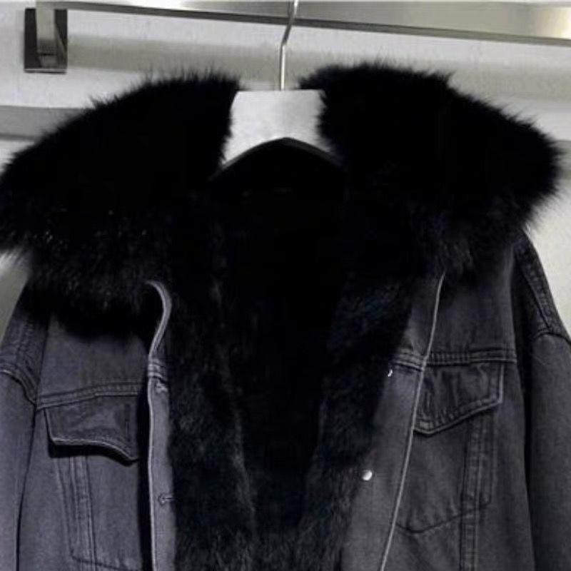 Mit Fell gefütterte Jeansjacke | Warm | Kunstfell | Winter-Jeansjacke | Jeansjacke für Frauen