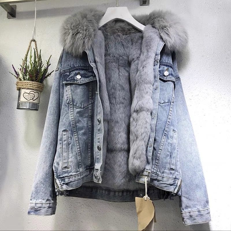 Mit Fell gefütterte Jeansjacke | Warm | Kunstfell | Winter-Jeansjacke | Jeansjacke für Frauen