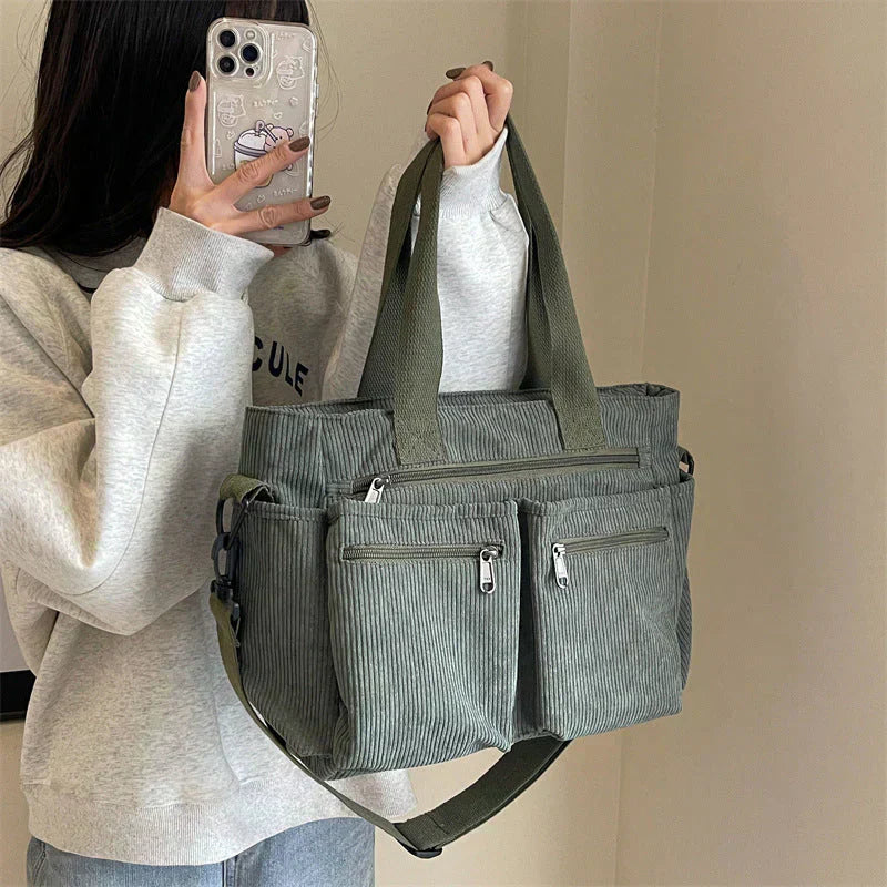 Cordtasche – Schultertasche für Frauen mit mehreren Fächern