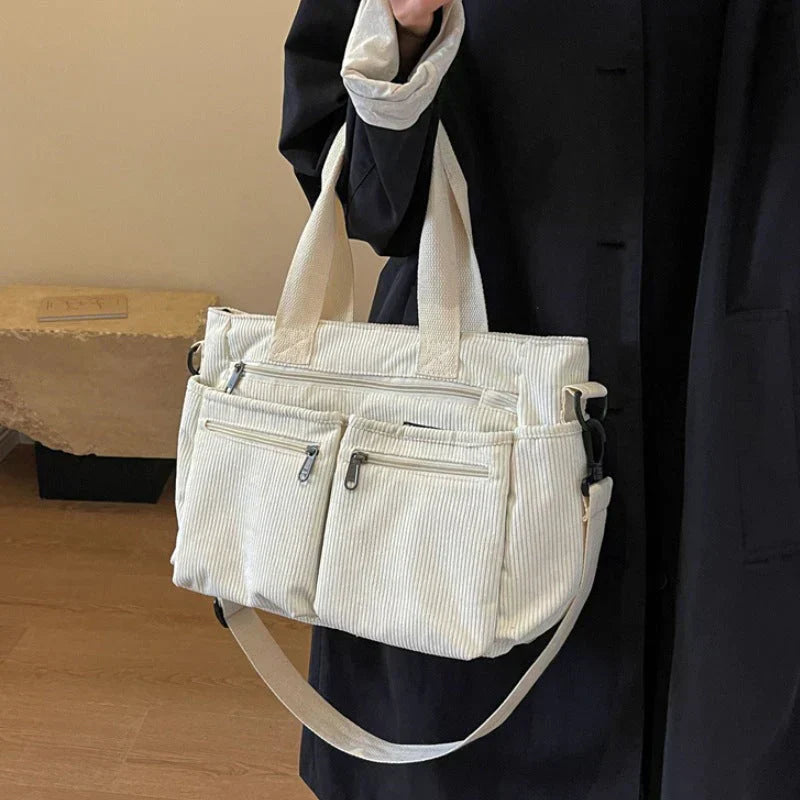 Cordtasche – Schultertasche für Frauen mit mehreren Fächern