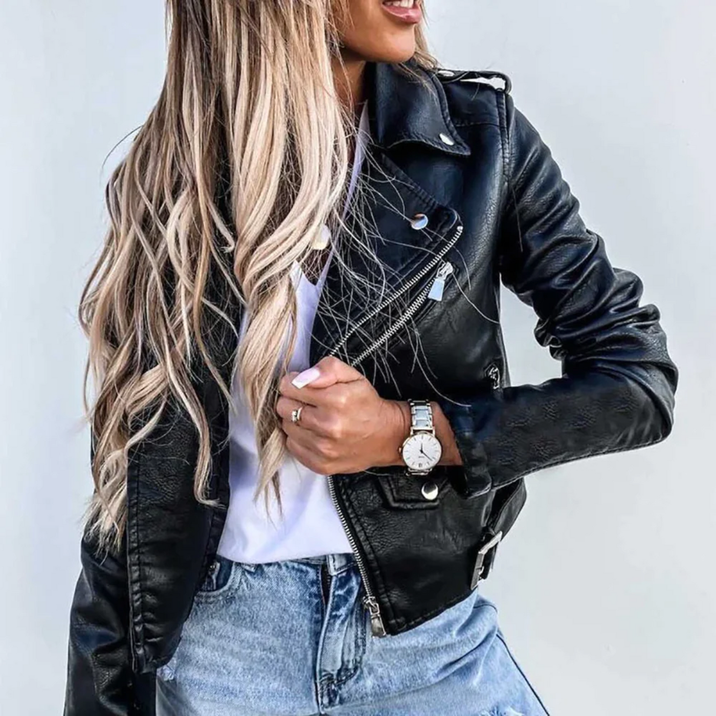 Lederjacke | Schmaler Schnitt | Gürtel | Bikerjacke | Damen-Lederjacke