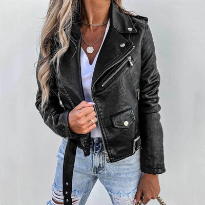 Lederjacke | Schmaler Schnitt | Gürtel | Bikerjacke | Damen-Lederjacke