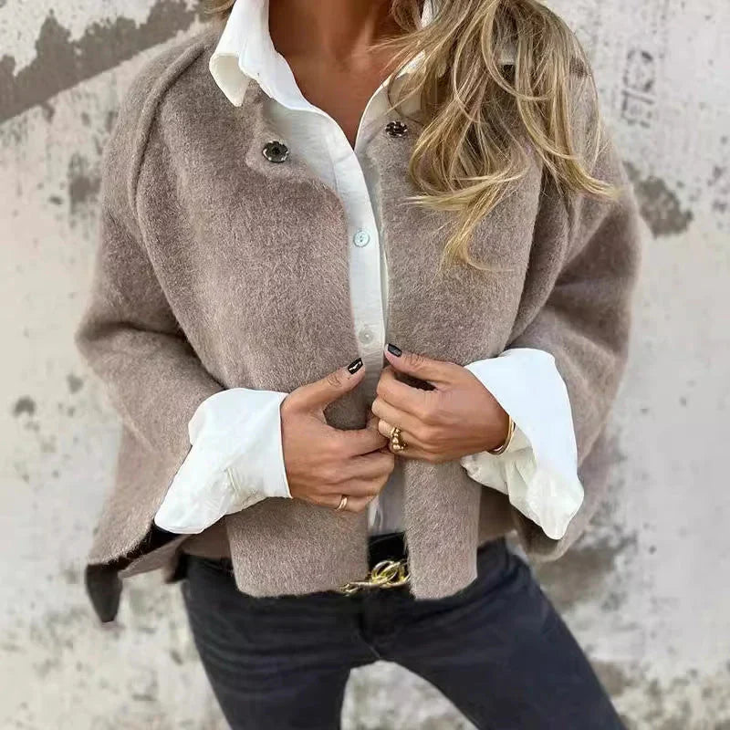 Cape-Mantel | Weite Ärmel | Aus Wolle | Cape-Strickjacke | Damenjacke
