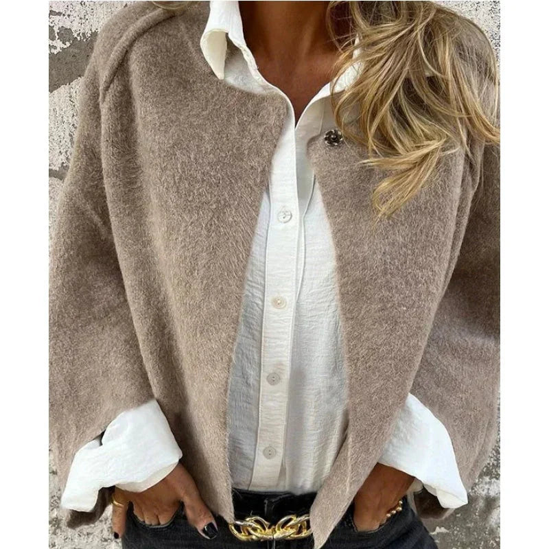 Cape-Mantel | Weite Ärmel | Aus Wolle | Cape-Strickjacke | Damenjacke
