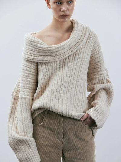 Strickpullover – Oversized-Pullover mit schulterfreiem Ausschnitt für Damen