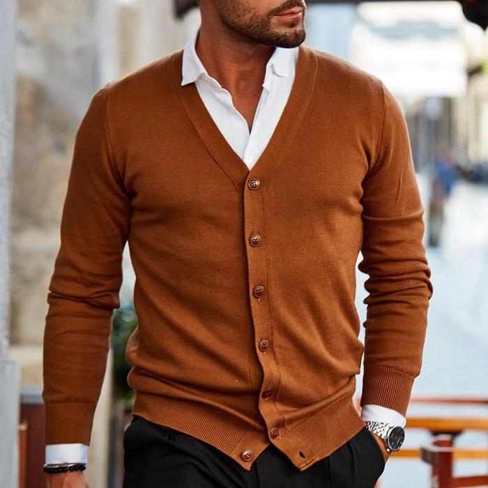 Herren-Strickjacke – Leicht – Mit Knöpfen – Gestrickte Strickjacke – Herren-Strickmode