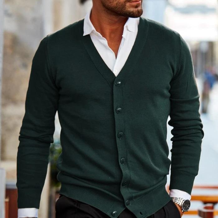 Herren-Strickjacke – Leicht – Mit Knöpfen – Gestrickte Strickjacke – Herren-Strickmode