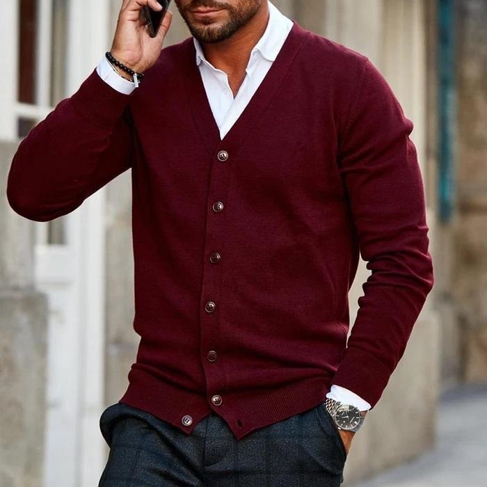 Herren-Strickjacke – Leicht – Mit Knöpfen – Gestrickte Strickjacke – Herren-Strickmode