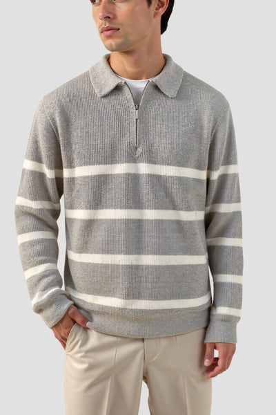 Polo Pullover - Gestreifter Polo-Pullover mit Viertel-Reißverschluss für Männer