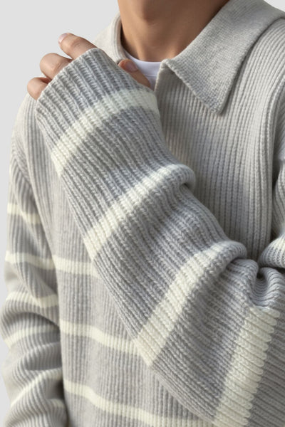 Polo Pullover - Gestreifter Polo-Pullover mit Viertel-Reißverschluss für Männer