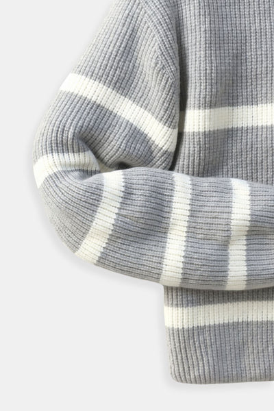 Polo Pullover - Gestreifter Polo-Pullover mit Viertel-Reißverschluss für Männer