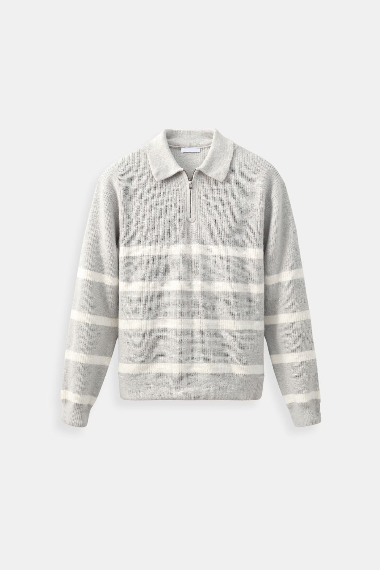 Polo Pullover - Gestreifter Polo-Pullover mit Viertel-Reißverschluss für Männer